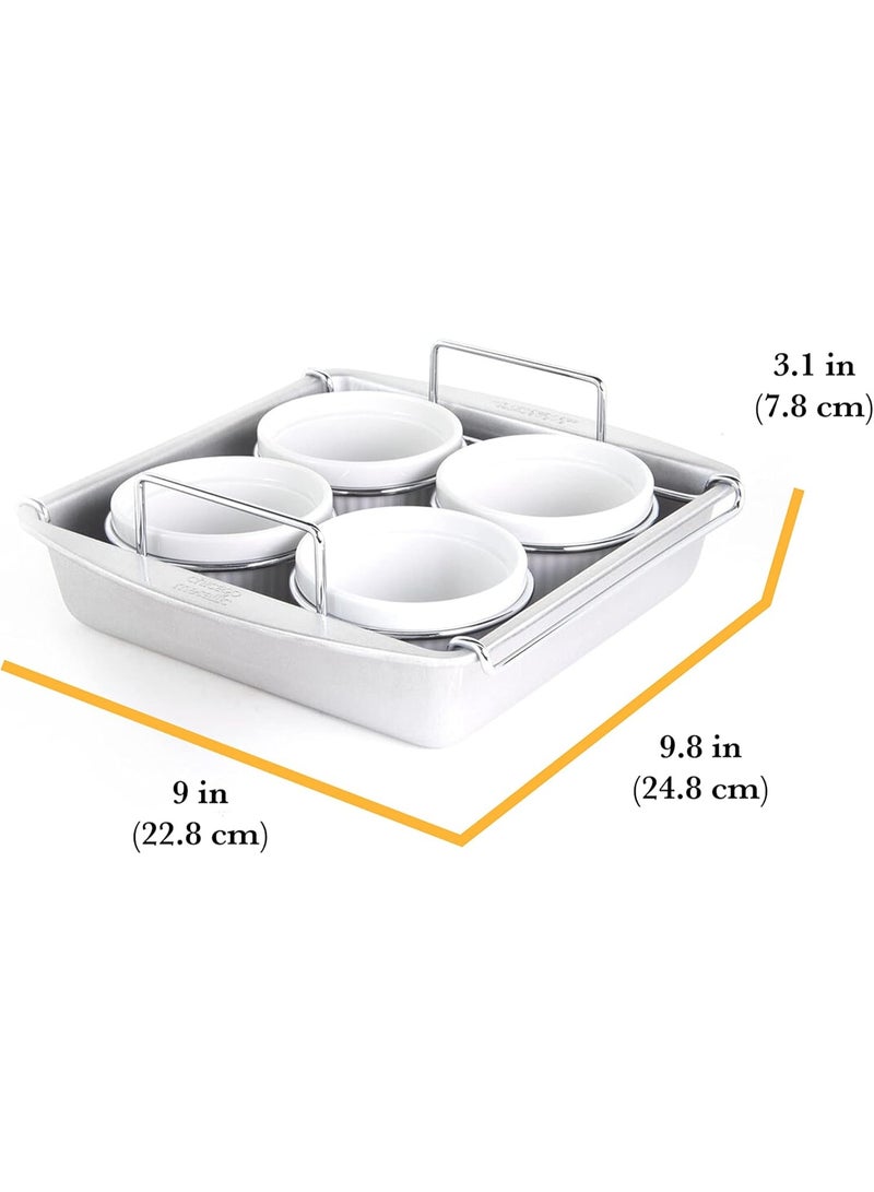 chicago metallic Chicago Metallic Professional 6-Piece Creme Brulee Set with 4 Porcelain Ramekins, 8-inch Square Pan and Wire Rack - Image 2