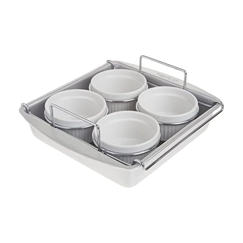 chicago metallic طقم شيكاغو ميتاليك الاحترافي 6 قطع لتحضير الكريمة بروليه مع 4 أطباق بورسلين، صينية مربعة 8 بوصة وشبكة سلكية - Image 1