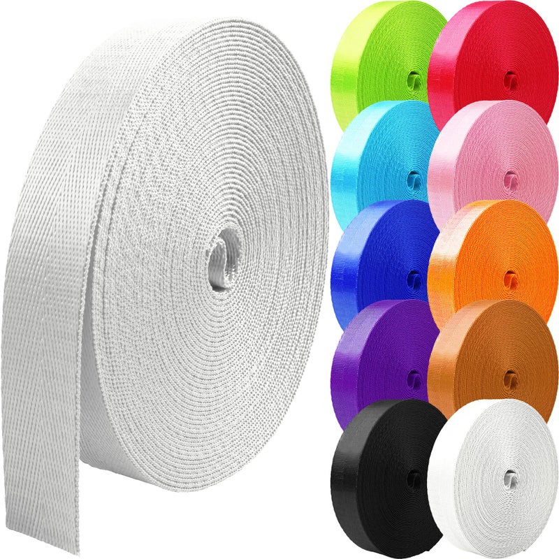Grosun Grosun 10 Yards Nylon Webbing 1 inch 1.5 inch 2 inch Nylon Strap Webbing Straps Backpack Straps Nylon Belt, 10 25 50 3.3 Yards Webbing Strapping for Seatbelt, Bag, Luggage (White, 1 inch)  - Image 1