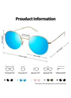 Joopin 2 Pack Metal Round Polarized Mirrored Sunglasses, Retro Gold Frame Circle Blue Sun Glasses Uv400, Fashion Pink Mirror Circular Shades  - Image 3