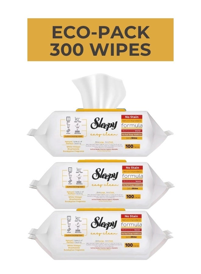 Sleepy Easy Clean Surface Wipes – Eco Pack (3x100 Pieces) – 300 Wipes – Herbal Soap Scent - Image 2