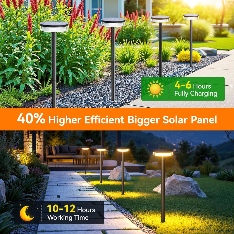 LETMY Solar Pathway Lights Outdoor, 6 Pack 2X Brighter Solar Lights Outdoor Waterproof, Taller Pathway Light with Larger Panel, Auto On/Off Up to 12Hrs Driveway Light for Yard Outside Patio Path Lawn - Image 4