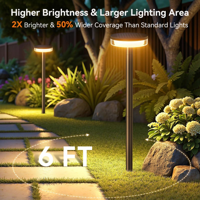 LETMY Solar Pathway Lights Outdoor, 6 Pack 2X Brighter Solar Lights Outdoor Waterproof, Taller Pathway Light with Larger Panel, Auto On/Off Up to 12Hrs Driveway Light for Yard Outside Patio Path Lawn - Image 2