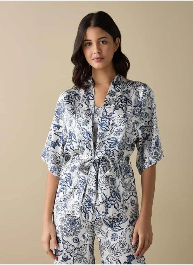 فاف All-Over Floral Print Top with Robe and Pyjamas
