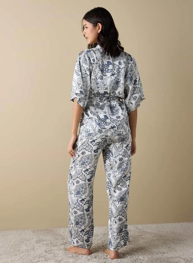 Splash FAV All-Over Floral Print Top with Robe and Pyjamas