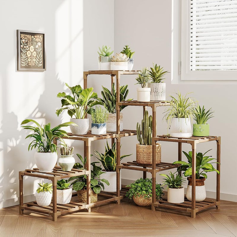 Bamworld Plant Stand Indoor Corner Plant Shelf Outdoor for Multiple Plants Wood Flower Stand Ladder Plant Table for Plant Pots for Window Garden Balcony Living Room - Image 1