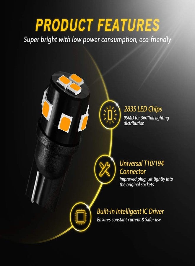 AUXLIGHT مصابيح إضاءة داخلية LED من نوع AUXLIGHT 194 168 2825 T10، لون أصفر كهرماني، بديل فائق السطوع لمصابيح القبة، ومصابيح الخريطة، ومصابيح الأبواب، ومصابيح صندوق السيارة، ومصابيح لوحة الترخيص، ومصابيح الإشارة الجانبية، ومصابيح مواقف السيارات، ومصابيح التخييم (عبوة من 12 مصباحًا). - Image 3