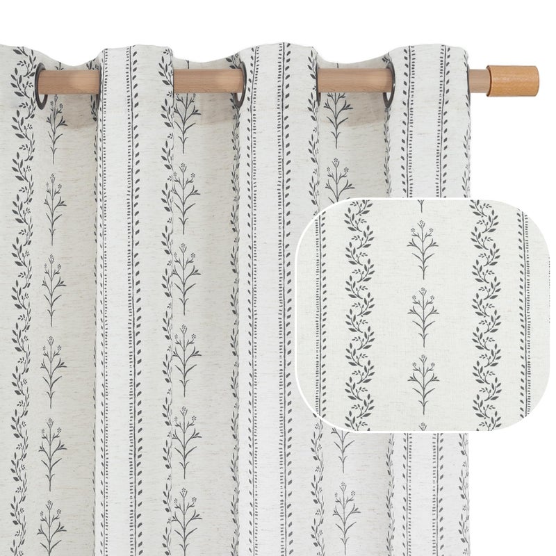BGment Boho Curtains for Living Room 2 Panels, Grey Farmhouse French Country Vintage Floral Botanical Cottage Core Light Filtering Semi Sheer Linen Curtains 84 Inches Long, Each Panel 52 Inches Wide - Image 1