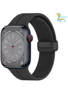 Modernity MODERNITY Black Magnetic Folding Buckle Strap for Apple Watch - Band 49mm 45mm 44mm 42mm - Solo loop Bracelet Silicone Band Compatible for iWatch Series 9, 8, 7, 5, SE6, 3 - For Men & Women!  - Image 1