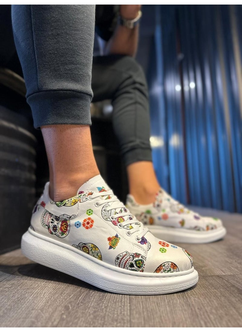 KnACK High Sole Colorful Printed Casual Shoes 046 White Skull  - Image 1