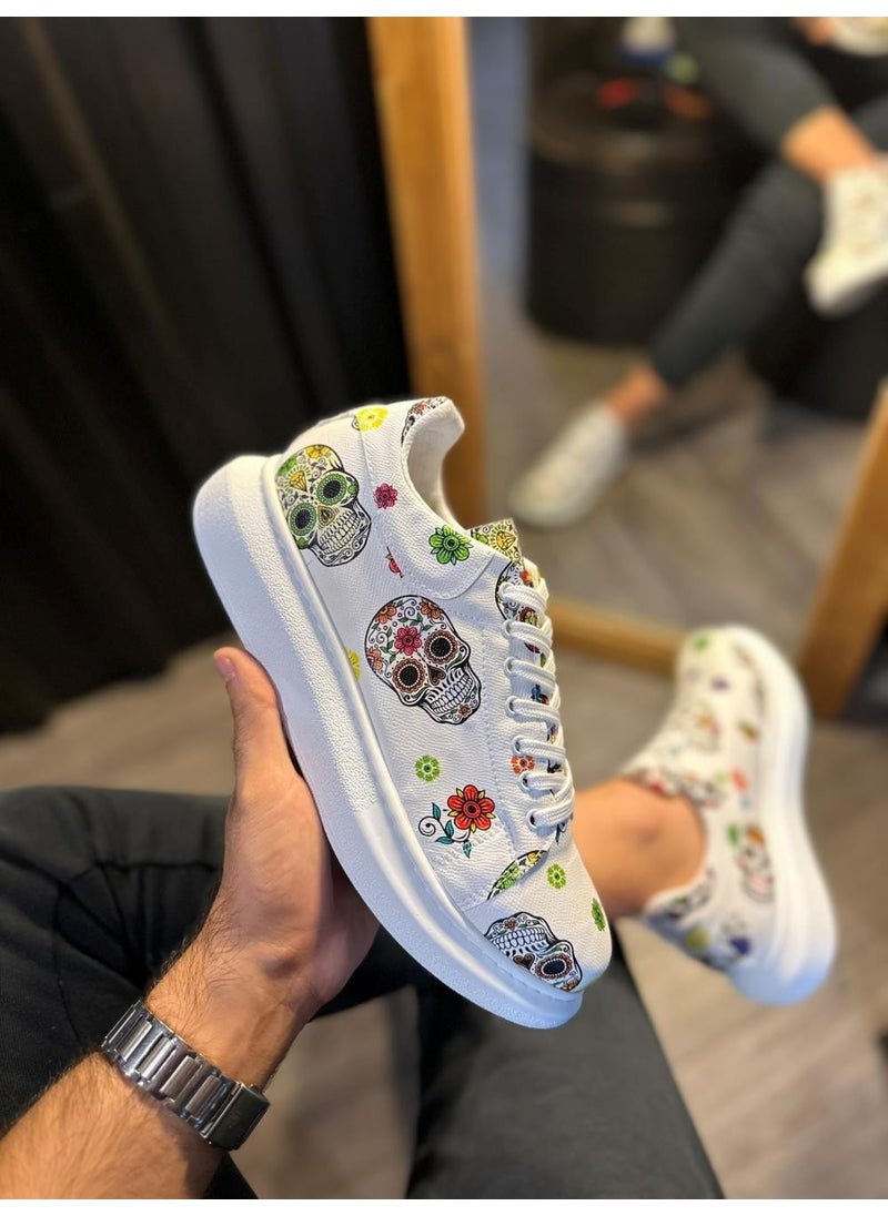KnACK High Sole Colorful Printed Casual Shoes 046 White Skull  - Image 2