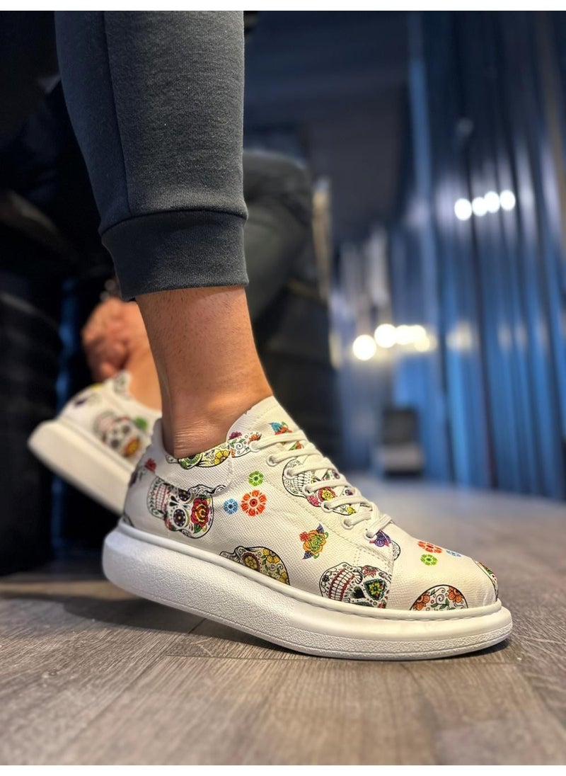 KnACK High Sole Colorful Printed Casual Shoes 046 White Skull  - Image 3