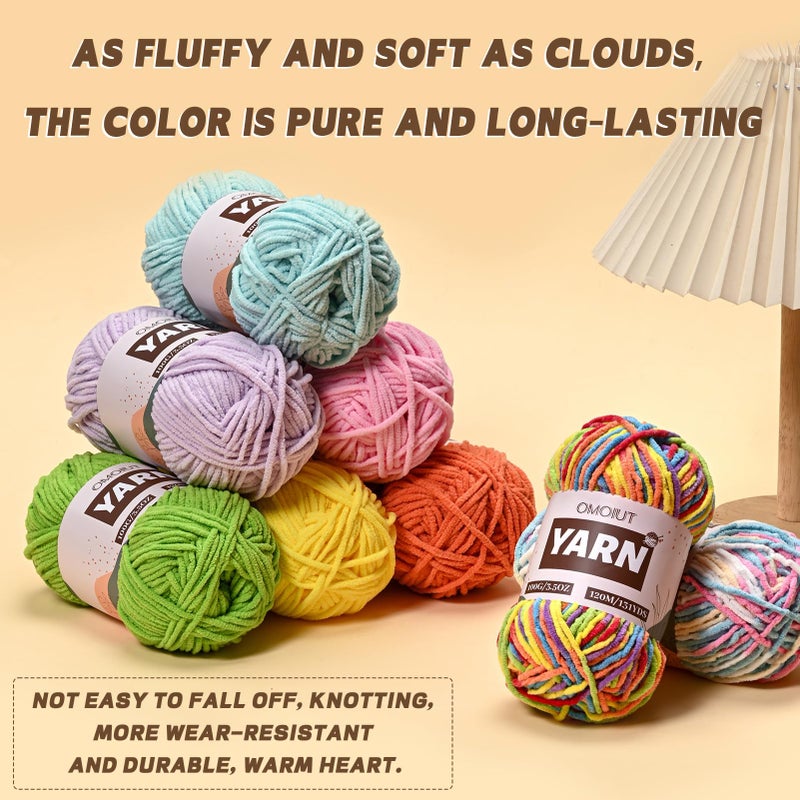 OMoiut 3 Packs Plush Chenille Chunky Crochet Yarn - Baby Yarn for Crocheting Soft - Velvet Yarns Knitting for Blankets Crafts - Fluffy Amigurumi Yarns 300g / 393yd (3 Beige) - Image 4