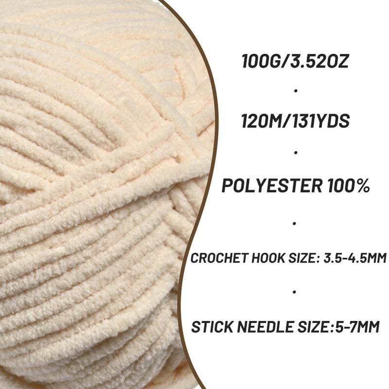 OMoiut 3 Packs Plush Chenille Chunky Crochet Yarn - Baby Yarn for Crocheting Soft - Velvet Yarns Knitting for Blankets Crafts - Fluffy Amigurumi Yarns 300g / 393yd (3 Beige) - Image 2