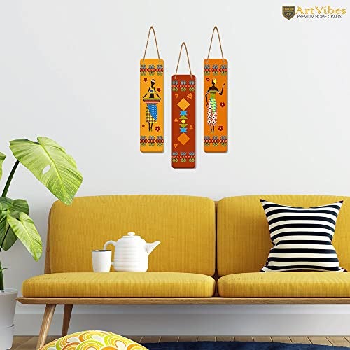 Artvibes African Warli Art Decorative Wall Art MDF Wooden Wall Hanger for Home | Room Wall Art | Modern Decor Artwork | Living Room | Cafe | Wall Art Print | Unique Gift Items (WH_8102N), Set of 3 - Image 3
