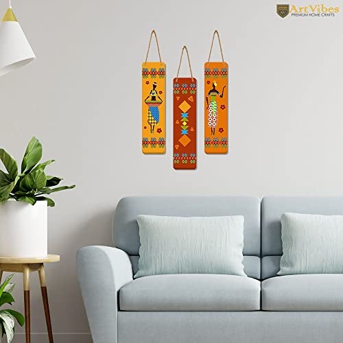 Artvibes African Warli Art Decorative Wall Art MDF Wooden Wall Hanger for Home | Room Wall Art | Modern Decor Artwork | Living Room | Cafe | Wall Art Print | Unique Gift Items (WH_8102N), Set of 3 - Image 4