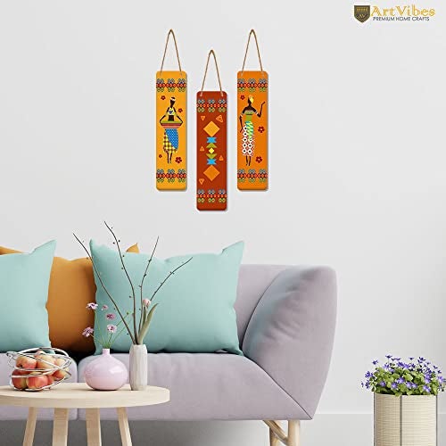 Artvibes African Warli Art Decorative Wall Art MDF Wooden Wall Hanger for Home | Room Wall Art | Modern Decor Artwork | Living Room | Cafe | Wall Art Print | Unique Gift Items (WH_8102N), Set of 3 - Image 2