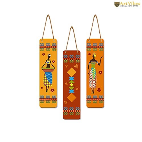 Artvibes African Warli Art Decorative Wall Art MDF Wooden Wall Hanger for Home | Room Wall Art | Modern Decor Artwork | Living Room | Cafe | Wall Art Print | Unique Gift Items (WH_8102N), Set of 3 - Image 5
