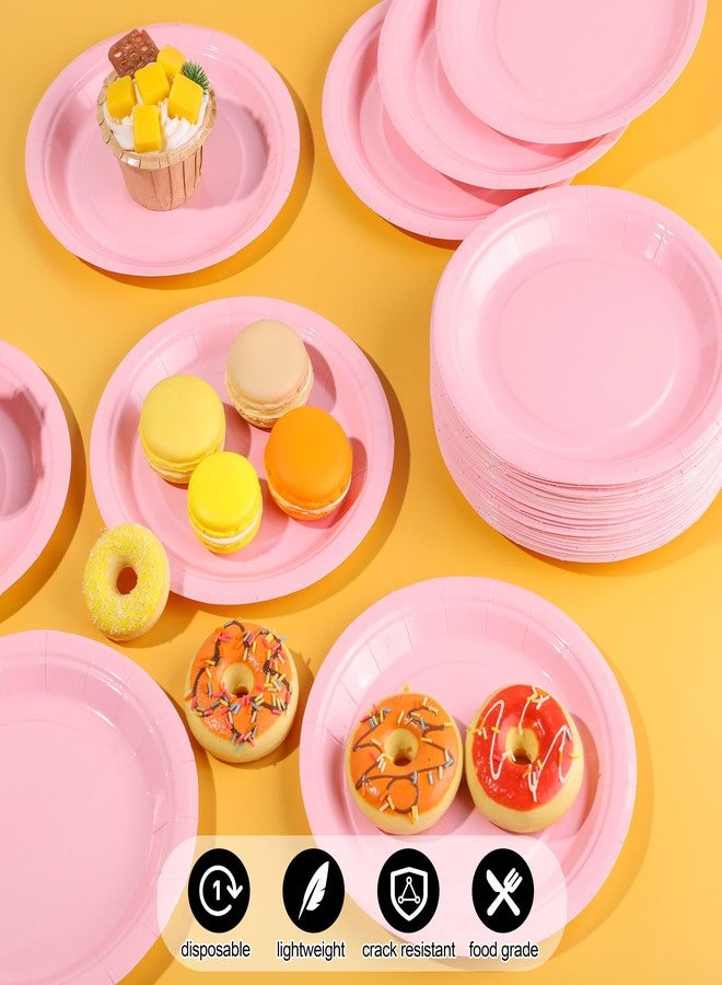 Breroa 72 Pieces Pink Paper Plates 7 Inch Bulk Paper Plates Disposable Round Dessert Plate Heavy Duty Solid Color Plate Table Decors Party Supply for Birthday Party, Dinner Table, Wedding - Image 4