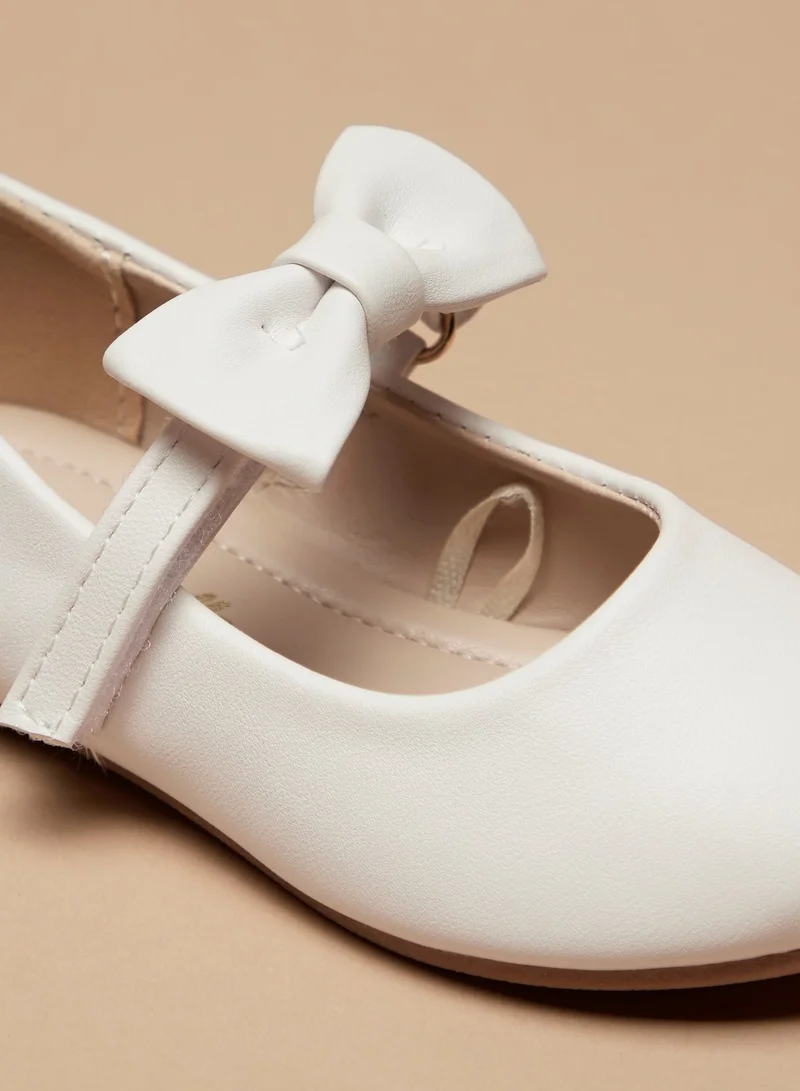 Flora Bella By Shoexpress Girls Bow Accented Mary Jane Shoes with Hook and Loop Closure