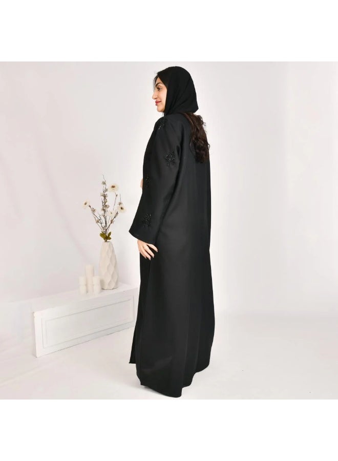 beyond abaya Black wrap abaya with delicate embroidery on the sleeves - Image 3
