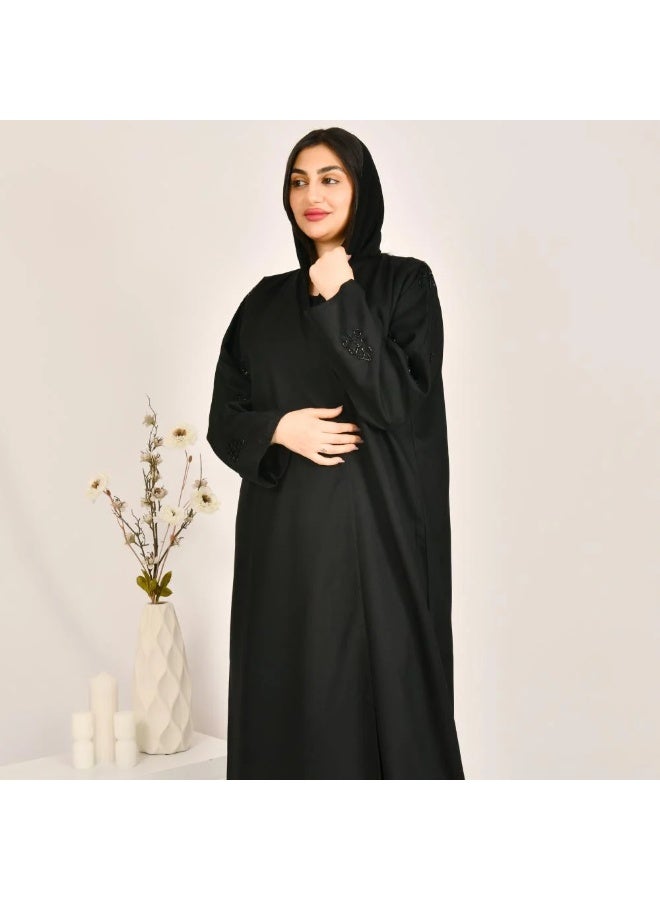 beyond abaya Black wrap abaya with delicate embroidery on the sleeves - Image 4