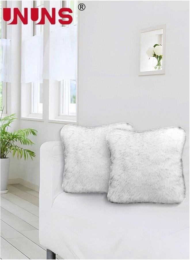 UNUNS Plush Throw Pillow Cover,Throw Top Covered Of White And Grey Plush,Plush Faux Fur Cover,45x 45cm - Image 4