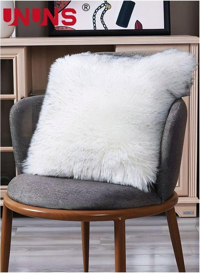 UNUNS Plush Throw Pillow Cover,Throw Top Covered Of White And Grey Plush,Plush Faux Fur Cover,45x 45cm - Image 1