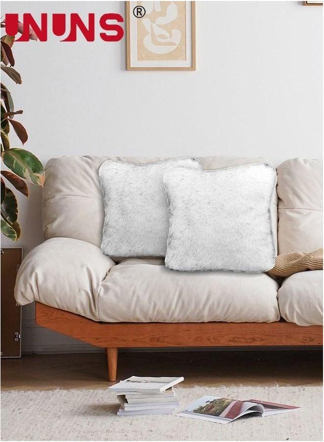 UNUNS Plush Throw Pillow Cover,Throw Top Covered Of White And Grey Plush,Plush Faux Fur Cover,45x 45cm - Image 2