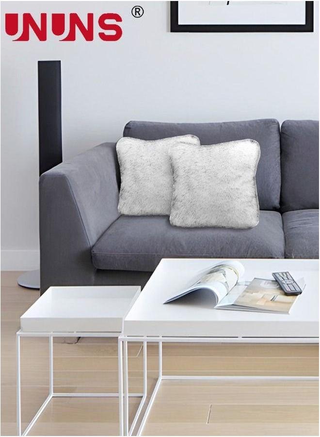 UNUNS Plush Throw Pillow Cover,Throw Top Covered Of White And Grey Plush,Plush Faux Fur Cover,45x 45cm - Image 3