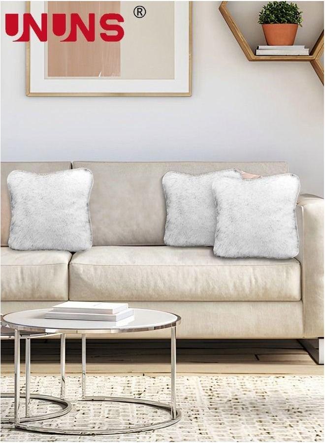 UNUNS Plush Throw Pillow Cover,Throw Top Covered Of White And Grey Plush,Plush Faux Fur Cover,45x 45cm - Image 5