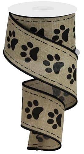 Craig Bachman 25 Large Paw Print Royal Ribbon in Light Beige 10 Yards  Durable Wired Edge for Effortless Crafting Ideal for Gift Wrapping Floral Arrangements Home Decor and Creative Projects