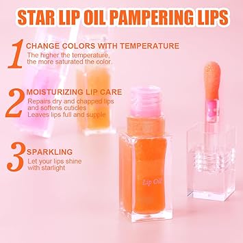 LOPHE 3 Pcs Lip Gloss Set Magic Colorchanging Lip Oil Hydrating Plumping Lip gloss Colour Changing Glitter Lip Tint Long Lasting Moisturizing NonstickyFruit Flavoured Lip Oils High Shine 7ml - Image 3