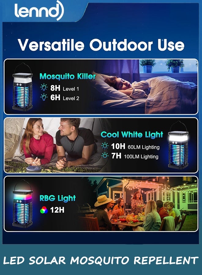 LENND Solar Bug Zapper Outdoor Waterproof，Mosquito Repellent Outdoor Patio, Fly Trap Indoor, 4000mAh Mosquito Killer with LED Colorful Light and Cleaning Brush for Home Kitchen Garden Camping Essentials - Image 5
