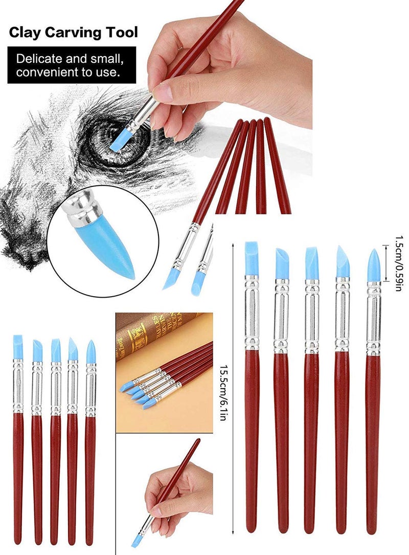 E Shopping 5pcs Rubber Tip Paint Brushes Clay Tools for Sculpture Pottery Color Shaping Blending Drawing Modeling Remove Fingerprints - Image 3