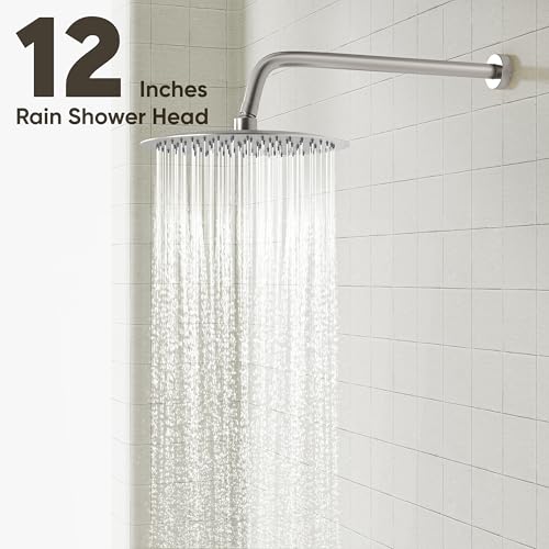 Gabrylly Shower Faucet Set, Shower System with Pressure Balance Shower Valve, 12" Rain Shower Heads with Handheld Spray, Wall Mounted Shower Fixtures, High Pressure Shower Head Set, Brushed Nickel - Image 3