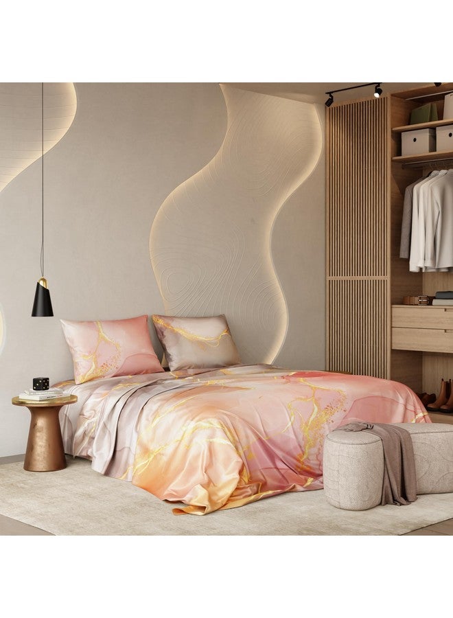 Stoa Paris Satin King Size Bedsheet with 2 Pillow Covers, 300TC Bedding Set, Hypoallergenic, Quick Dry, Aesthetic Home Decor, Wedding Gift for Couples, Louvre - Blush,Grey, Peach - Image 1
