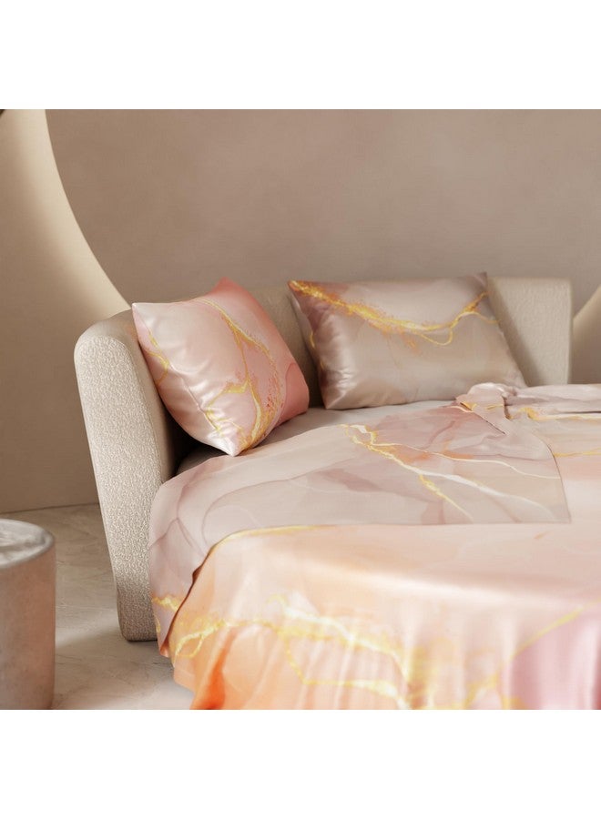 Stoa Paris Satin King Size Bedsheet with 2 Pillow Covers, 300TC Bedding Set, Hypoallergenic, Quick Dry, Aesthetic Home Decor, Wedding Gift for Couples, Louvre - Blush,Grey, Peach - Image 4
