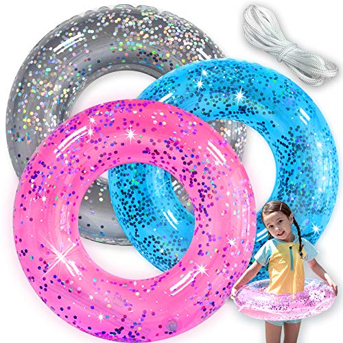 Animsco Pool Floats Kids 3 Pack Inflatable Swim Rings for Kids Pool Tubes Toys Pool Floats Ring Toys Summer Beach Swimming Pool Floats Party Supplies PatchTow Rope - Image 1