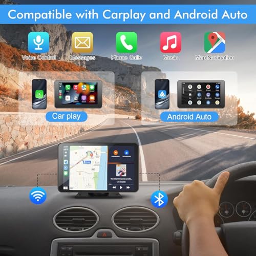 GNTM 7" HD Portable Wireless Carplay Screen for Car, Touch Double Din Car Stereo with Apple Car Play & Android Auto, GPS, Voice Control, Mirror Link, Bluetooth Hands-Free, Multimedia Player for Vehicles - Image 2