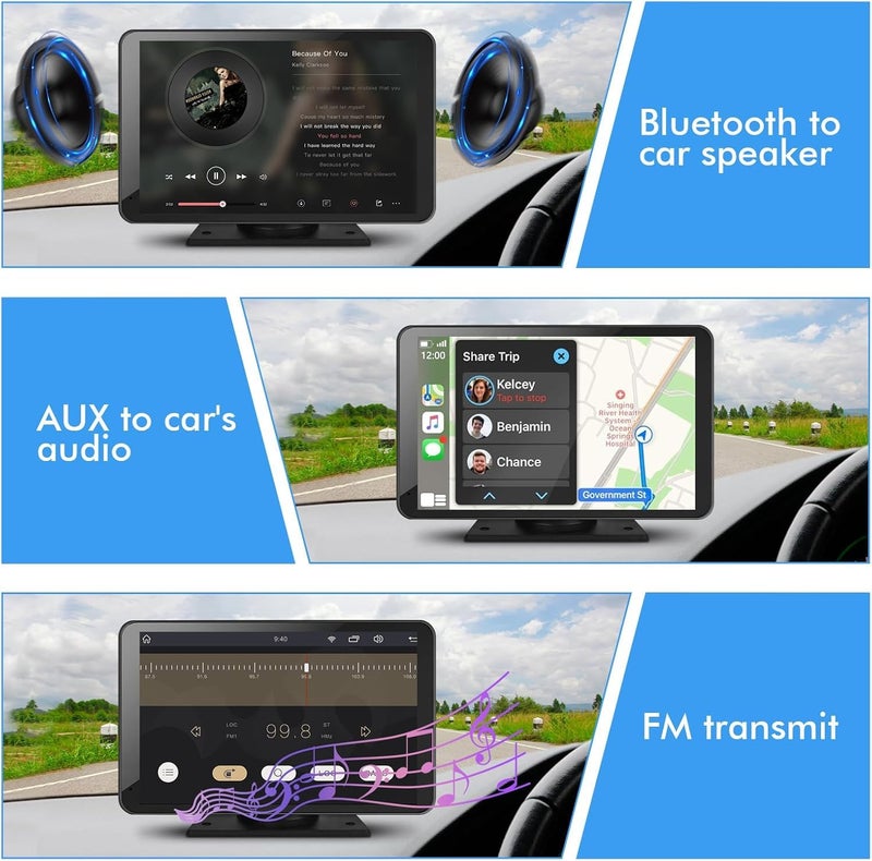GNTM 7" HD Portable Wireless Carplay Screen for Car, Touch Double Din Car Stereo with Apple Car Play & Android Auto, GPS, Voice Control, Mirror Link, Bluetooth Hands-Free, Multimedia Player for Vehicles - Image 4