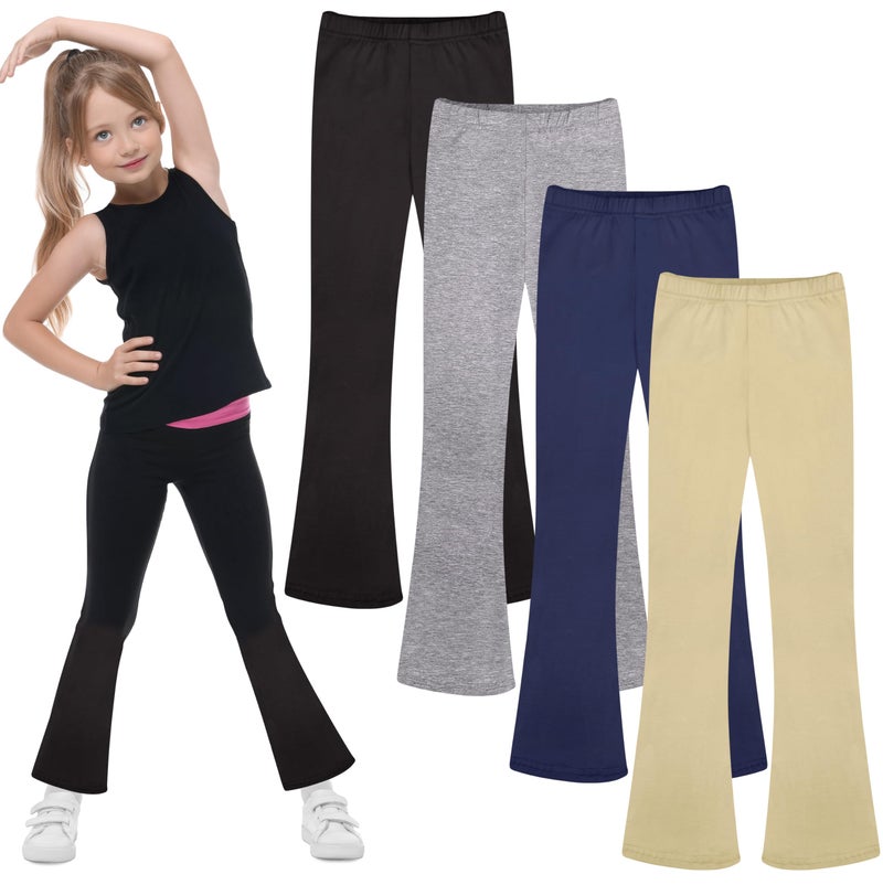 FEQO 4 Pack Girls Flare Leggings Pants Girl Cotton Leggings Bell Bottoms 9-10 Years(Black, Dark Gray, Navy Blue, Khaki) - Image 1