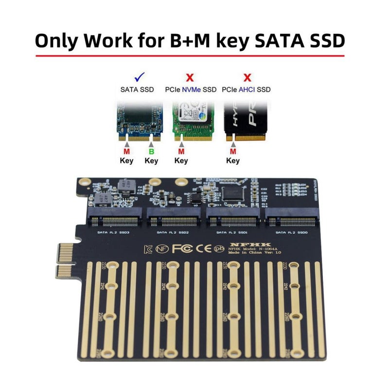 Chenyang M.2 SSD to PCI-E X1 Adapter 4 SATA SSD to PCIe 3.0/4.0 Expansion Card Adapter ASM1064 Chipset with 12cm PCI-E Bracket - Image 4