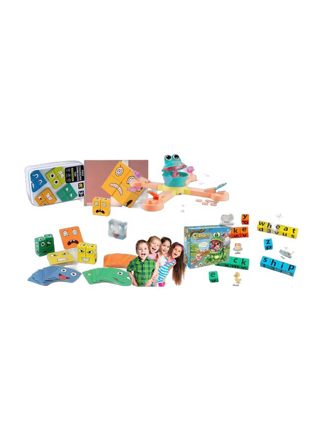 Aijmil Frog Bean Frenzy Family Tabletop Game - 2-4 Players Interactive Toy with Food-Grade Silicone Beads for Kids Ages 3+ & English Learning Building Blocks for Kids - Fun Educational Family Games & Face-changing emoji toys, fun emoji building blocks, face-changing cube games, Montessori puzzle toys, improving children's thinking skills, children's giftsBundle - Image 1