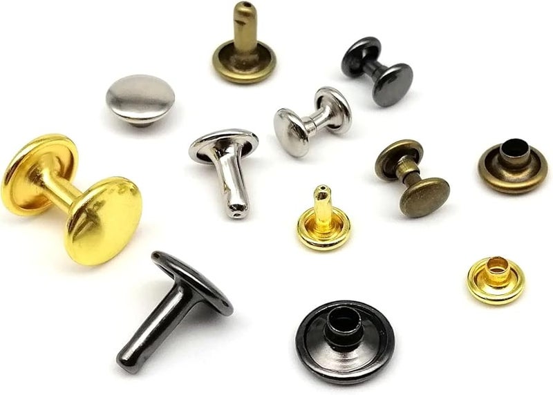 Double Cap Rivets 8x6mm Gold Metal Round Rivets for Leather Craft Belt Bag Shoe Repair - Image 4