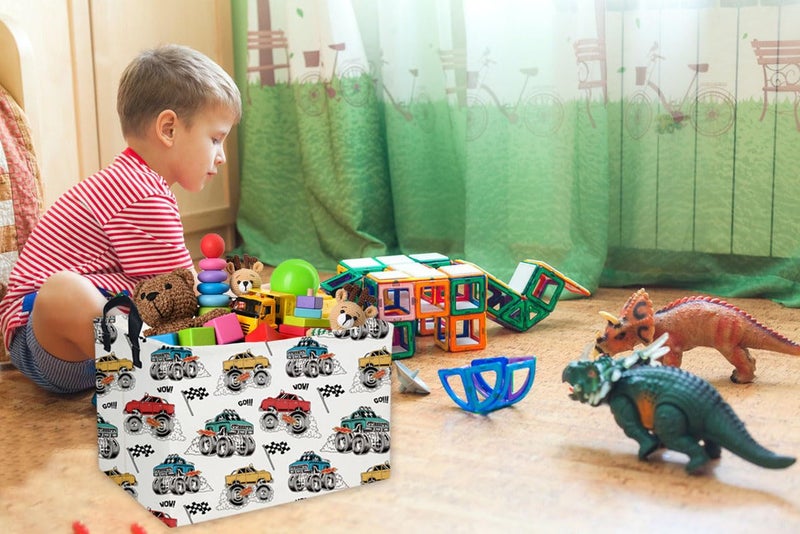 Essme Rectangular Monster Truck Baskets Boys Basket,Kids Storage Bins with Handles for Car Decor, Racing Storage Binï¼ˆMonster truckï¼‰ - Image 5