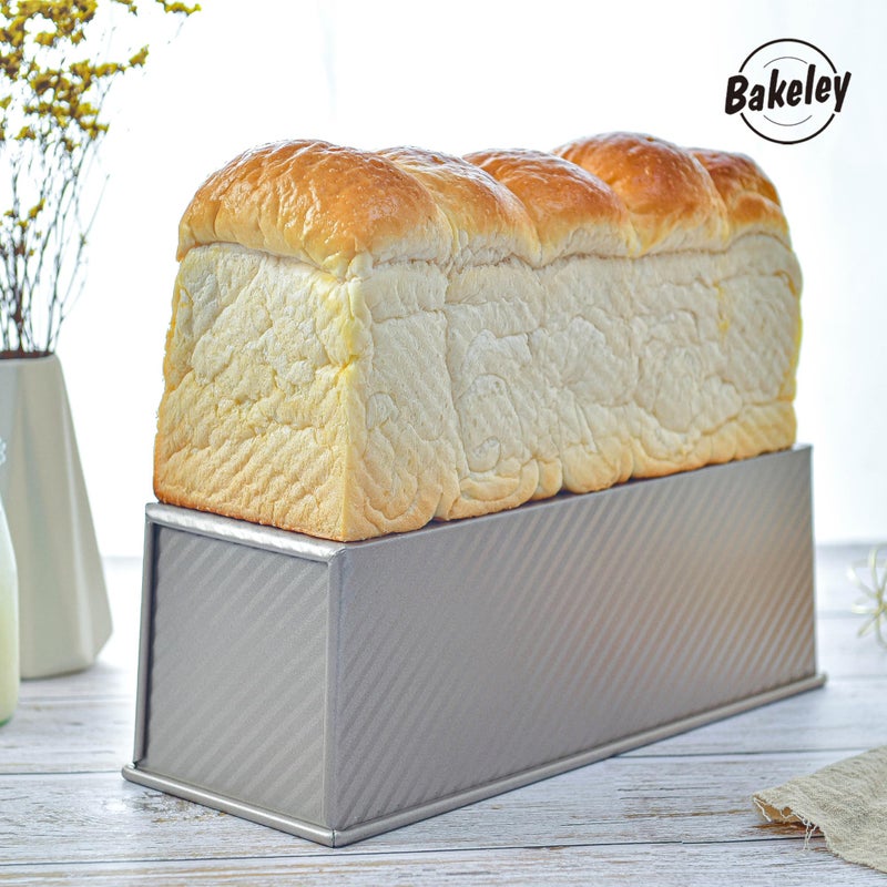 Bakeley Commercial Pullman Loaf Pan with Lid, 2.2Lb Dough Capacity Non-Stick Rectangle Corrugated Carbon Steel Bread Toast Mold with Cover for Baking Bread (Champagne Gold) - Image 2
