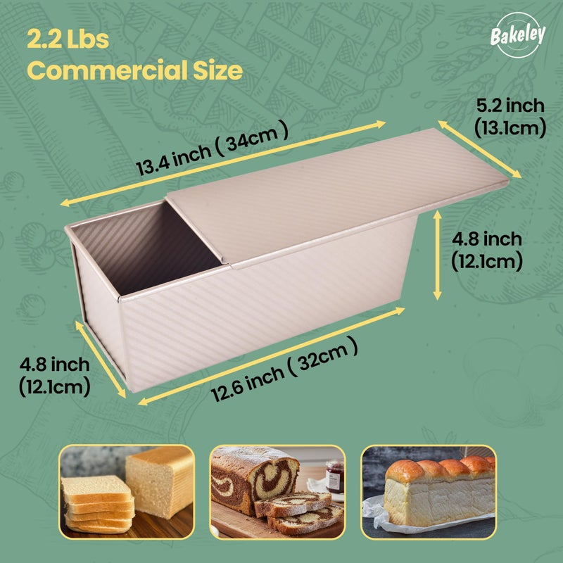 Bakeley Commercial Pullman Loaf Pan with Lid, 2.2Lb Dough Capacity Non-Stick Rectangle Corrugated Carbon Steel Bread Toast Mold with Cover for Baking Bread (Champagne Gold) - Image 4