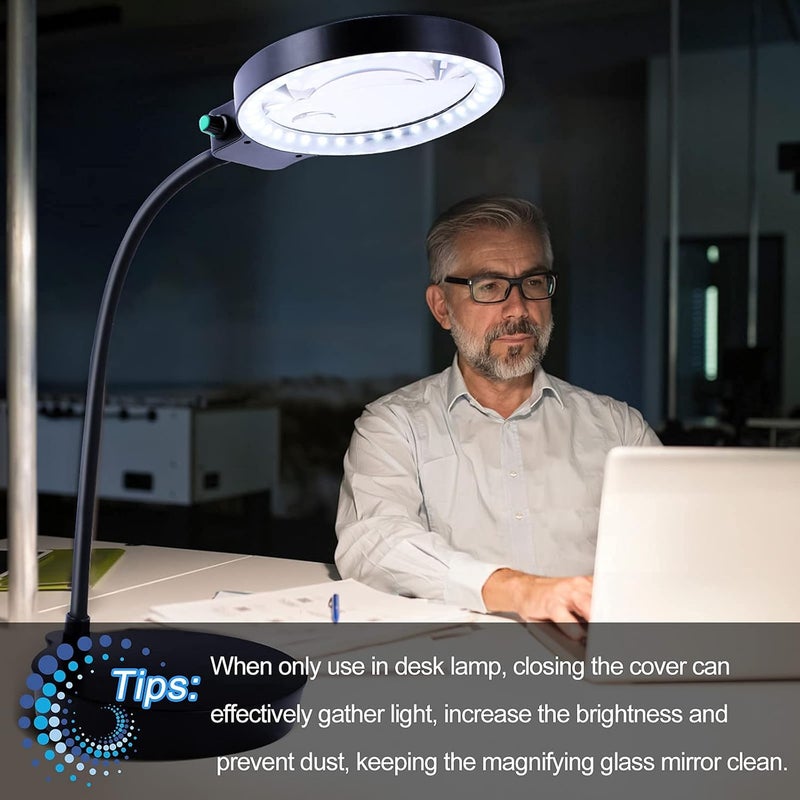 كاست ويف عدسة مكبرة مع ضوء وحامل، مصباح مكتبي مكبر 10 مرات 20 مرة مع سطوع قابل للتعتيم بدون خطوات، عنق إوزة قابل للتعديل للقراءة والعمل عن قرب والهوايات - Image 5