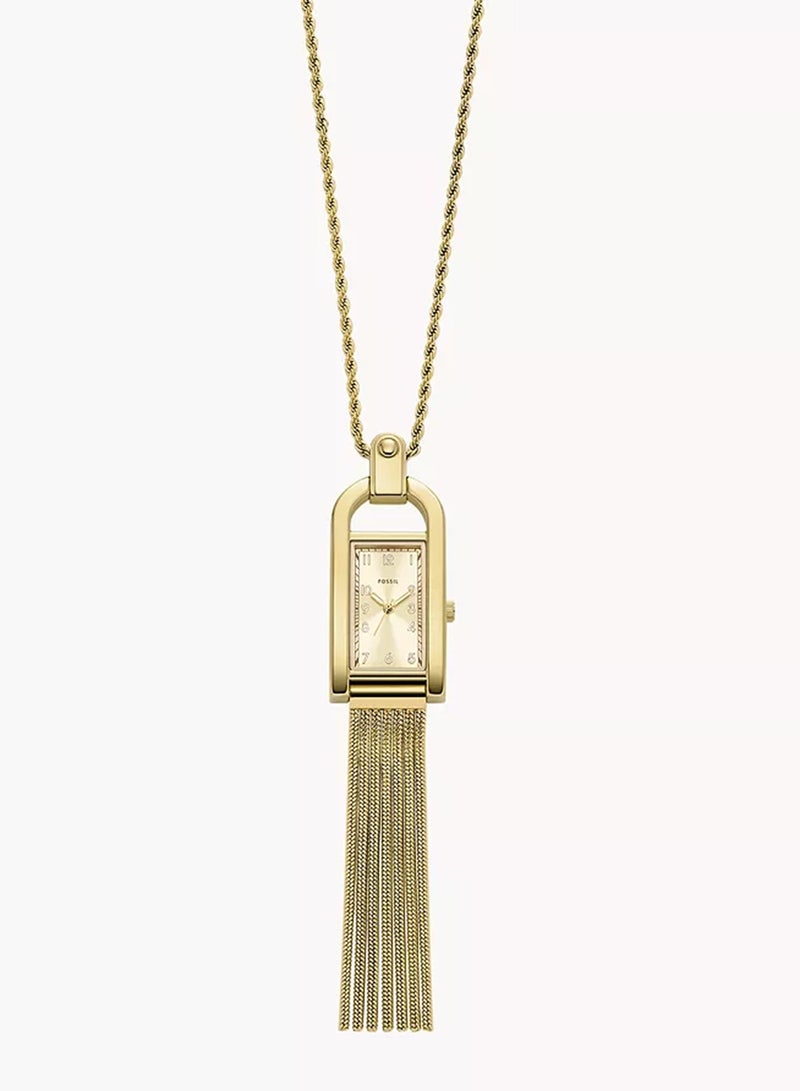 FOSSIL Women Harwell Three-Hand Gold-Tone Stainless Steel Watch Necklace ES5373 - Image 1